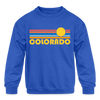 Colorado Youth Sweatshirt - Retro Sunrise Youth Colorado Crewneck Sweatshirt - royal blue