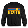 Boise, Idaho Youth Sweatshirt - Retro Sunrise Youth Boise Crewneck Sweatshirt - black
