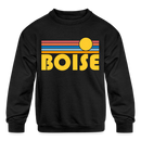 Boise, Idaho Youth Sweatshirt - Retro Sunrise Youth Boise Crewneck Sweatshirt - black