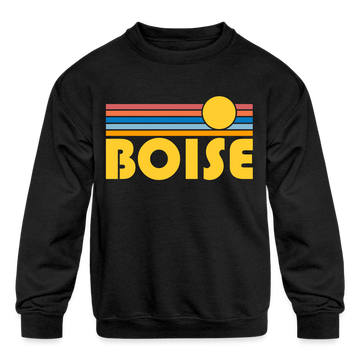 Boise, Idaho Youth Sweatshirt - Retro Sunrise Youth Boise Crewneck Sweatshirt - black