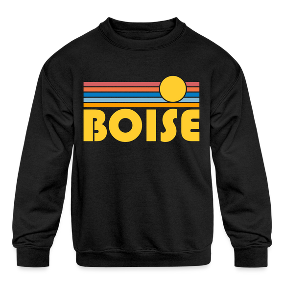 Boise, Idaho Youth Sweatshirt - Retro Sunrise Youth Boise Crewneck Sweatshirt - black