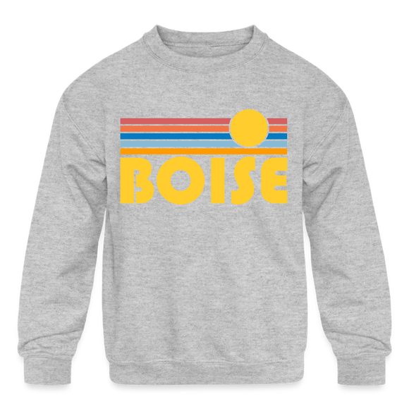 Boise, Idaho Youth Sweatshirt - Retro Sunrise Youth Boise Crewneck Sweatshirt - heather gray
