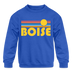 Boise, Idaho Youth Sweatshirt - Retro Sunrise Youth Boise Crewneck Sweatshirt - royal blue