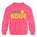 Boise, Idaho Youth Sweatshirt - Retro Sunrise Youth Boise Crewneck Sweatshirt - neon pink