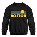 Boston, Massachusetts Youth Sweatshirt - Retro Sunrise Youth Boston Crewneck Sweatshirt - black