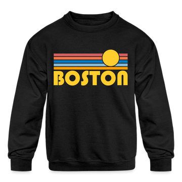 Boston, Massachusetts Youth Sweatshirt - Retro Sunrise Youth Boston Crewneck Sweatshirt - black