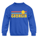 Georgia Youth Sweatshirt - Retro Sunrise Youth Georgia Crewneck Sweatshirt - royal blue
