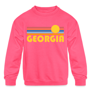 Georgia Youth Sweatshirt - Retro Sunrise Youth Georgia Crewneck Sweatshirt - neon pink