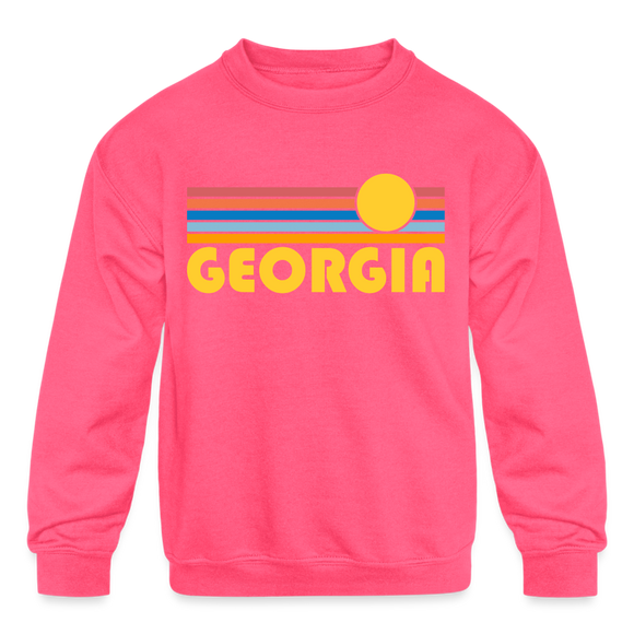 Georgia Youth Sweatshirt - Retro Sunrise Youth Georgia Crewneck Sweatshirt - neon pink