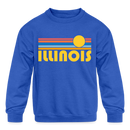 Illinois Youth Sweatshirt - Retro Sunrise Youth Illinois Crewneck Sweatshirt - royal blue