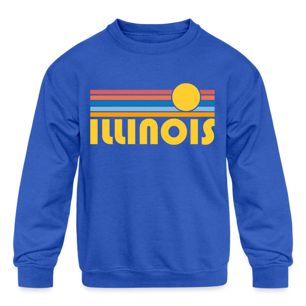 Illinois Youth Sweatshirt - Retro Sunrise Youth Illinois Crewneck Sweatshirt - royal blue