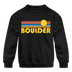 Boulder, Colorado Youth Sweatshirt - Retro Sunrise Youth Boulder Crewneck Sweatshirt - black