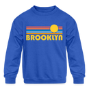 Brooklyn, New York Youth Sweatshirt - Retro Sunrise Youth Brooklyn Crewneck Sweatshirt - royal blue