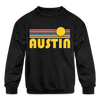 Austin, Texas Youth Sweatshirt - Retro Sunrise Youth Austin Crewneck Sweatshirt - black