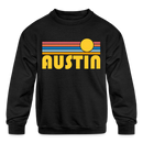 Austin, Texas Youth Sweatshirt - Retro Sunrise Youth Austin Crewneck Sweatshirt - black