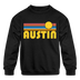 Austin, Texas Youth Sweatshirt - Retro Sunrise Youth Austin Crewneck Sweatshirt - black