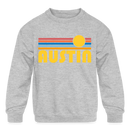 Austin, Texas Youth Sweatshirt - Retro Sunrise Youth Austin Crewneck Sweatshirt - heather gray