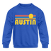 Austin, Texas Youth Sweatshirt - Retro Sunrise Youth Austin Crewneck Sweatshirt - royal blue
