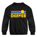 Denver, Colorado Youth Sweatshirt - Retro Sunrise Youth Denver Crewneck Sweatshirt - black