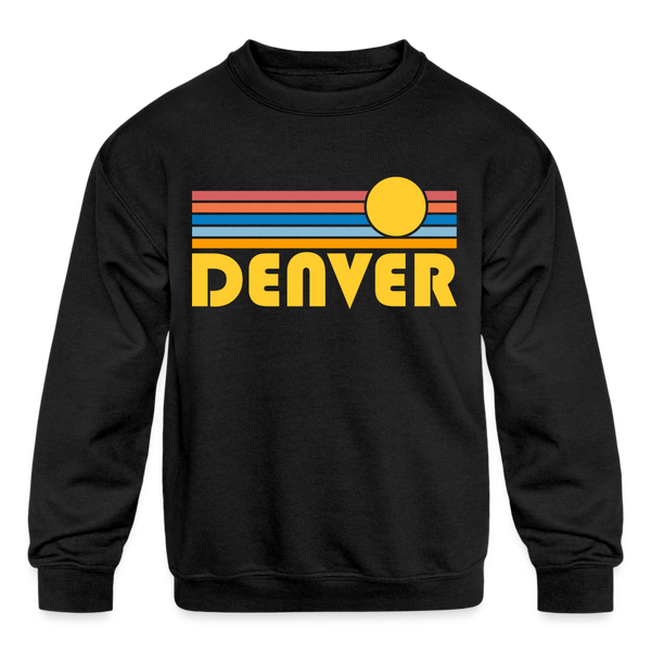 Denver, Colorado Youth Sweatshirt - Retro Sunrise Youth Denver Crewneck Sweatshirt - black