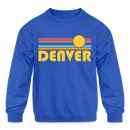 Denver, Colorado Youth Sweatshirt - Retro Sunrise Youth Denver Crewneck Sweatshirt - royal blue