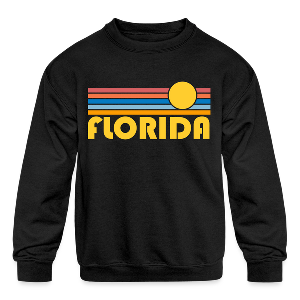 Florida Youth Sweatshirt - Retro Sunrise Youth Florida Crewneck Sweatshirt - black