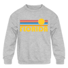 Florida Youth Sweatshirt - Retro Sunrise Youth Florida Crewneck Sweatshirt - heather gray