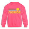 Florida Youth Sweatshirt - Retro Sunrise Youth Florida Crewneck Sweatshirt - neon pink