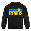 Idaho Youth Sweatshirt - Retro Sunrise Youth Idaho Crewneck Sweatshirt - black