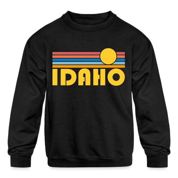 Idaho Youth Sweatshirt - Retro Sunrise Youth Idaho Crewneck Sweatshirt - black