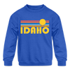 Idaho Youth Sweatshirt - Retro Sunrise Youth Idaho Crewneck Sweatshirt - royal blue