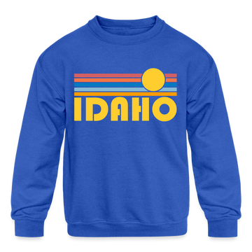 Idaho Youth Sweatshirt - Retro Sunrise Youth Idaho Crewneck Sweatshirt - royal blue