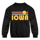 Iowa Youth Sweatshirt - Retro Sunrise Youth Iowa Crewneck Sweatshirt - black