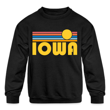Iowa Youth Sweatshirt - Retro Sunrise Youth Iowa Crewneck Sweatshirt - black
