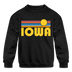 Iowa Youth Sweatshirt - Retro Sunrise Youth Iowa Crewneck Sweatshirt - black