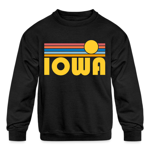 Iowa Youth Sweatshirt - Retro Sunrise Youth Iowa Crewneck Sweatshirt - black