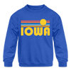 Iowa Youth Sweatshirt - Retro Sunrise Youth Iowa Crewneck Sweatshirt - royal blue