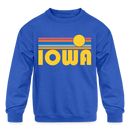 Iowa Youth Sweatshirt - Retro Sunrise Youth Iowa Crewneck Sweatshirt - royal blue