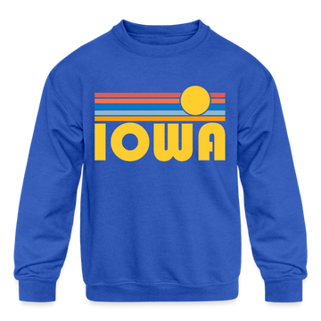 Iowa Youth Sweatshirt - Retro Sunrise Youth Iowa Crewneck Sweatshirt - royal blue
