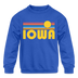 Iowa Youth Sweatshirt - Retro Sunrise Youth Iowa Crewneck Sweatshirt - royal blue