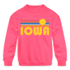 Iowa Youth Sweatshirt - Retro Sunrise Youth Iowa Crewneck Sweatshirt - neon pink