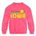 Iowa Youth Sweatshirt - Retro Sunrise Youth Iowa Crewneck Sweatshirt - neon pink