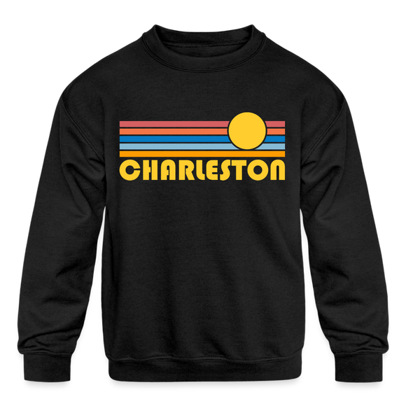 Charleston, South Carolina Youth Sweatshirt - Retro Sunrise Youth Charleston Crewneck Sweatshirt - black