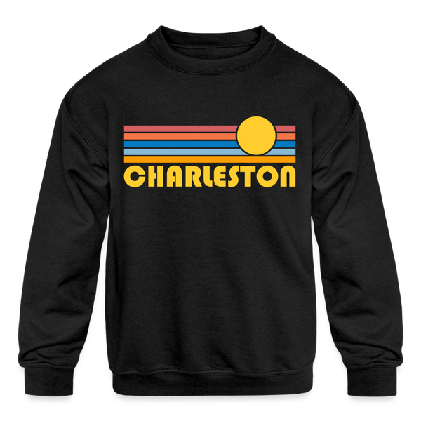 Charleston, South Carolina Youth Sweatshirt - Retro Sunrise Youth Charleston Crewneck Sweatshirt - black