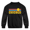 Chicago, Illinois Youth Sweatshirt - Retro Sunrise Youth Chicago Crewneck Sweatshirt - black