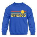 Chicago, Illinois Youth Sweatshirt - Retro Sunrise Youth Chicago Crewneck Sweatshirt - royal blue