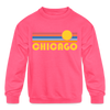 Chicago, Illinois Youth Sweatshirt - Retro Sunrise Youth Chicago Crewneck Sweatshirt - neon pink