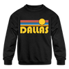 Dallas, Texas Youth Sweatshirt - Retro Sunrise Youth Dallas Crewneck Sweatshirt - black