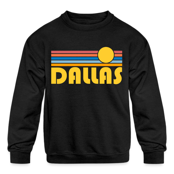 Dallas, Texas Youth Sweatshirt - Retro Sunrise Youth Dallas Crewneck Sweatshirt - black