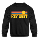 Key West, Florida Youth Sweatshirt - Retro Sunrise Youth Key West Crewneck Sweatshirt - black